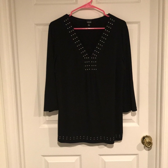 Rafaella Tops - Black shirt with silver beading